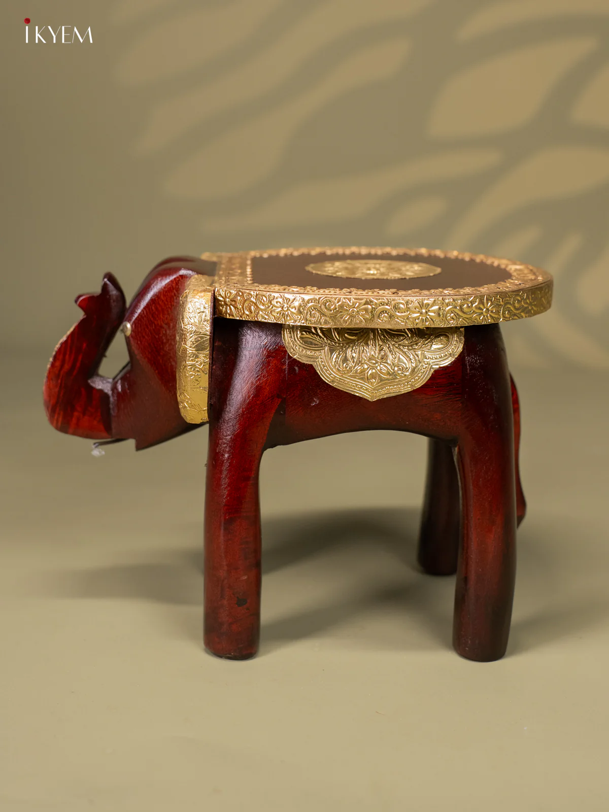 Brass Fitted Elephant Wooden Stool - (10*6) inch - KJ13135 - Image 4