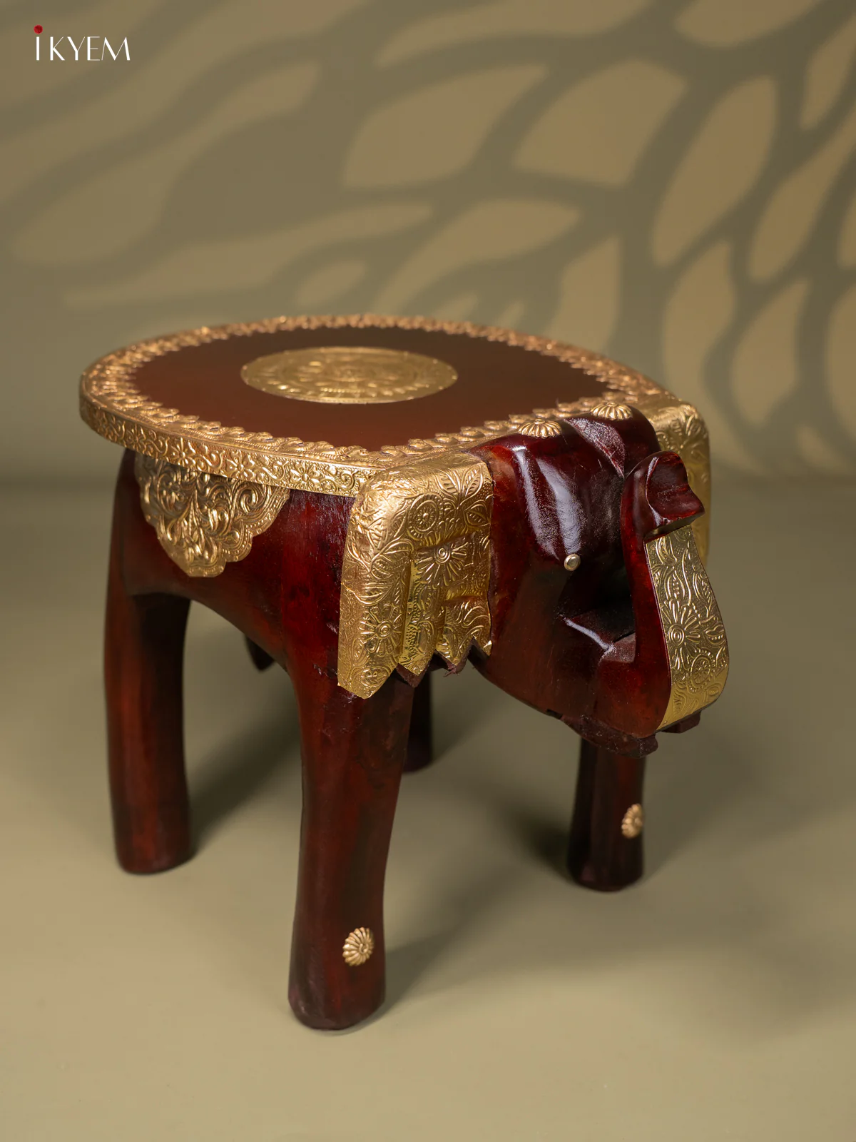 Brass Fitted Elephant Wooden Stool - (15*9) inch - KJ13136