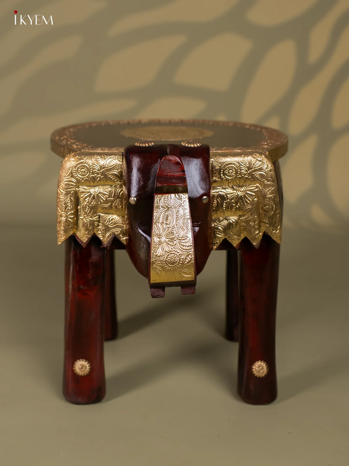 Brass Fitted Elephant Wooden Stool - (15*9) inch - KJ13136 - Image 2