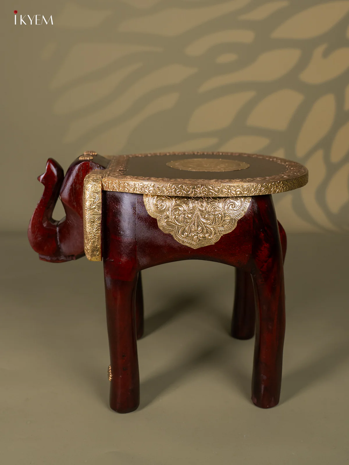 Brass Fitted Elephant Wooden Stool - (15*9) inch - KJ13136 - Image 4
