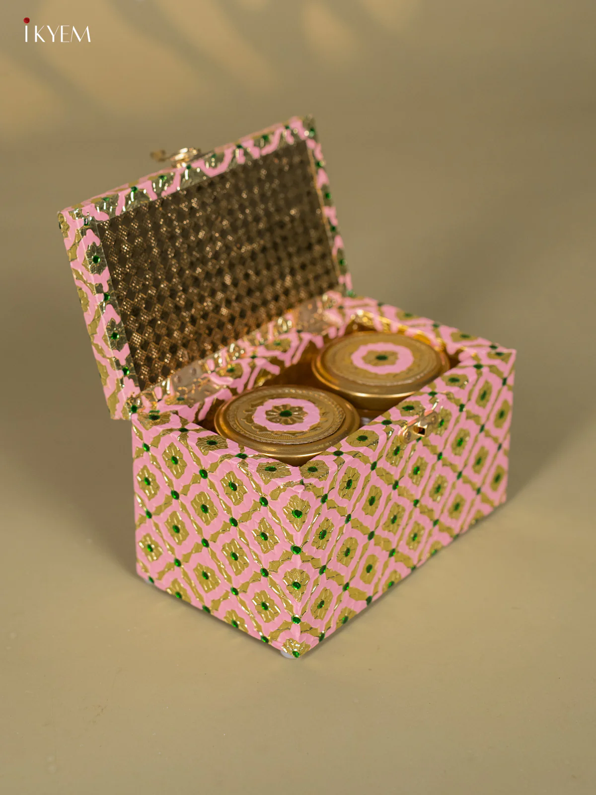 Pink Meenakari Wooden Dry Fruit Box with 2 Glass Jar - 4 Inch - KJ13140 - Image 2