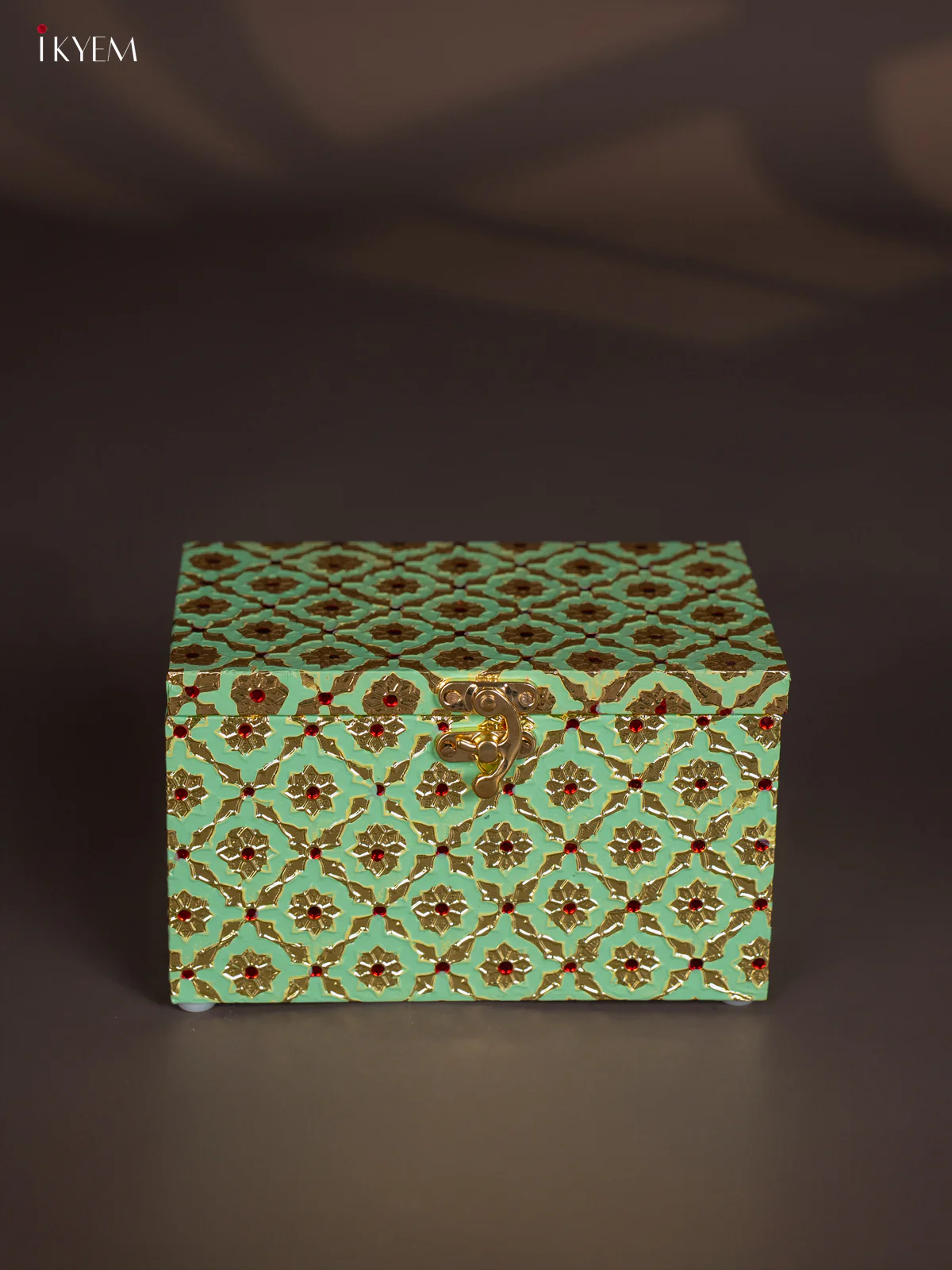 Meenakari Wooden Dry Fruit Box with 2 Glass Jar - Pista Green - KJ13141