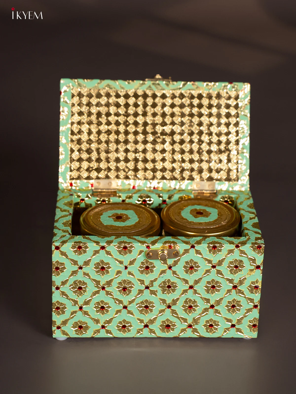 Meenakari Wooden Dry Fruit Box with 2 Glass Jar - Pista Green - KJ13141 - Image 2