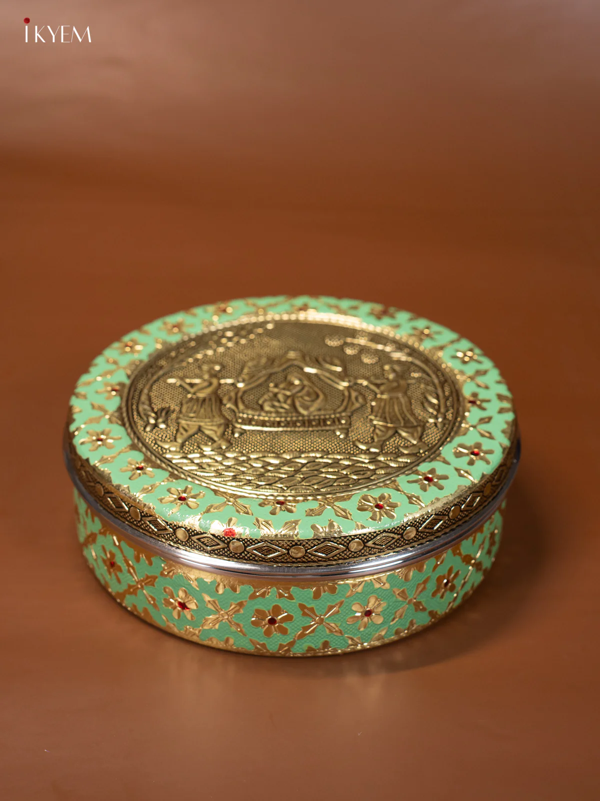 Pastal Green Meenakari Box with Oxidized Pallakku Design 7.5 Inches - KJ17114 - Image 3