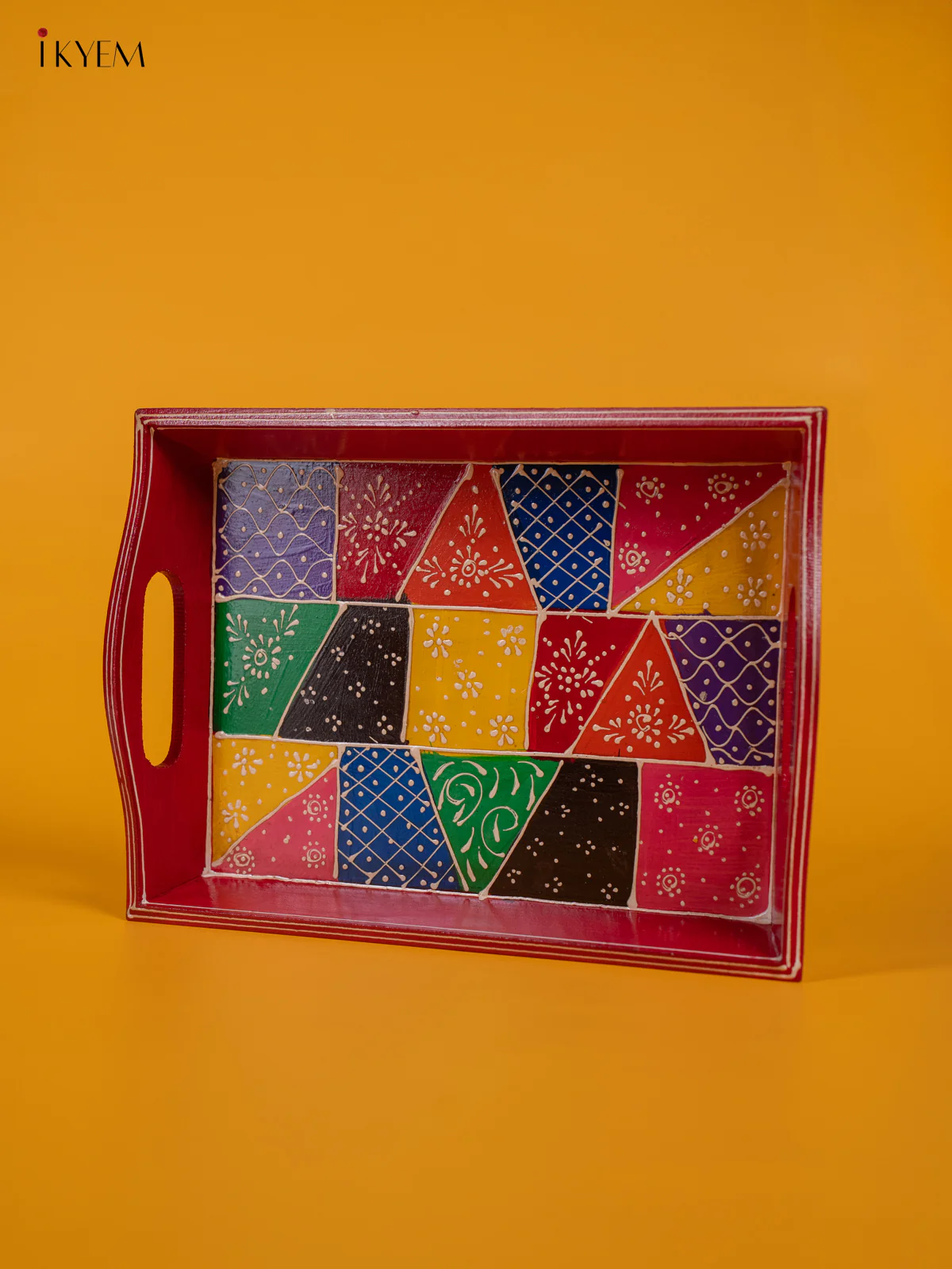 Hand Painted Rajasthan Art Wooden Tray - Red - KJ17117 - Image 4