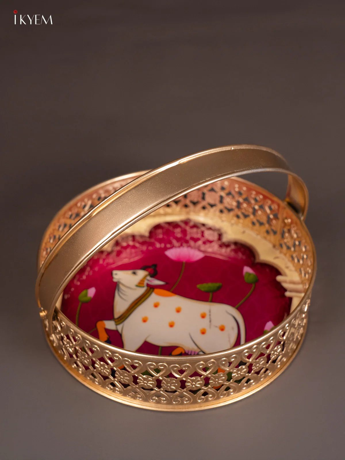 Pichwai Cow Digital Printed Metal Flower Basket - Purple - KJ18115 - Image 3