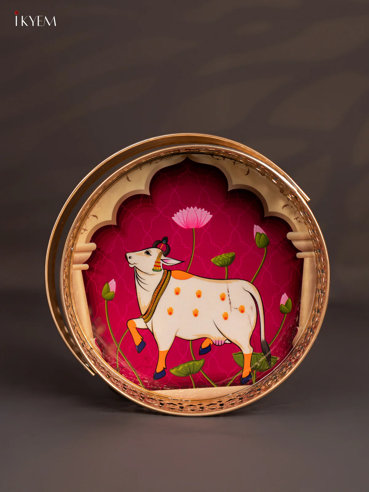 Pichwai Cow Digital Printed Metal Flower Basket - Purple - KJ18115 - Image 4