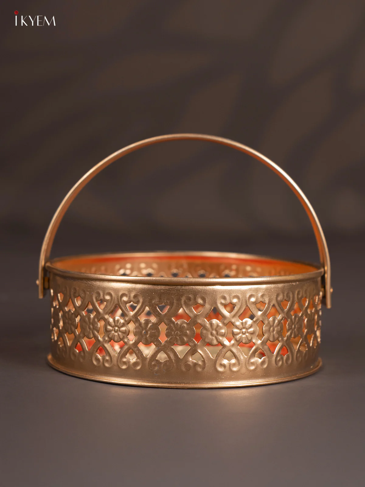 Pichwai Cow & Calf Digital Printed Metal Flower Basket - Orange - KJ18129 - Image 2