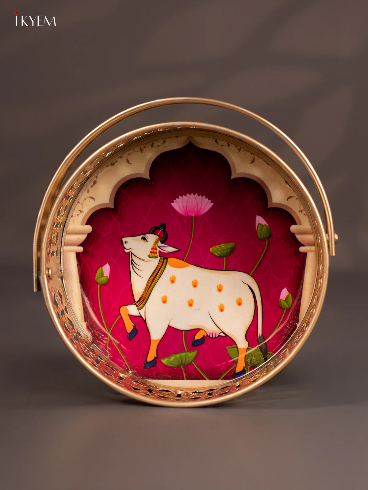 Pichwai Cow Digital Printed Metal Flower Basket - Purple - KJ18134 - Image 3