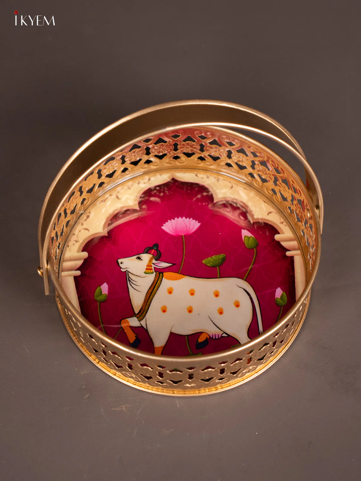 Pichwai Cow Digital Printed Metal Flower Basket - Purple - KJ18134 - Image 4