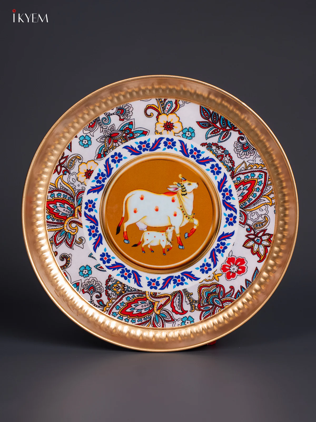 Cow & Calf with Floral Digital Printed Metal Plate - White - KJ21129