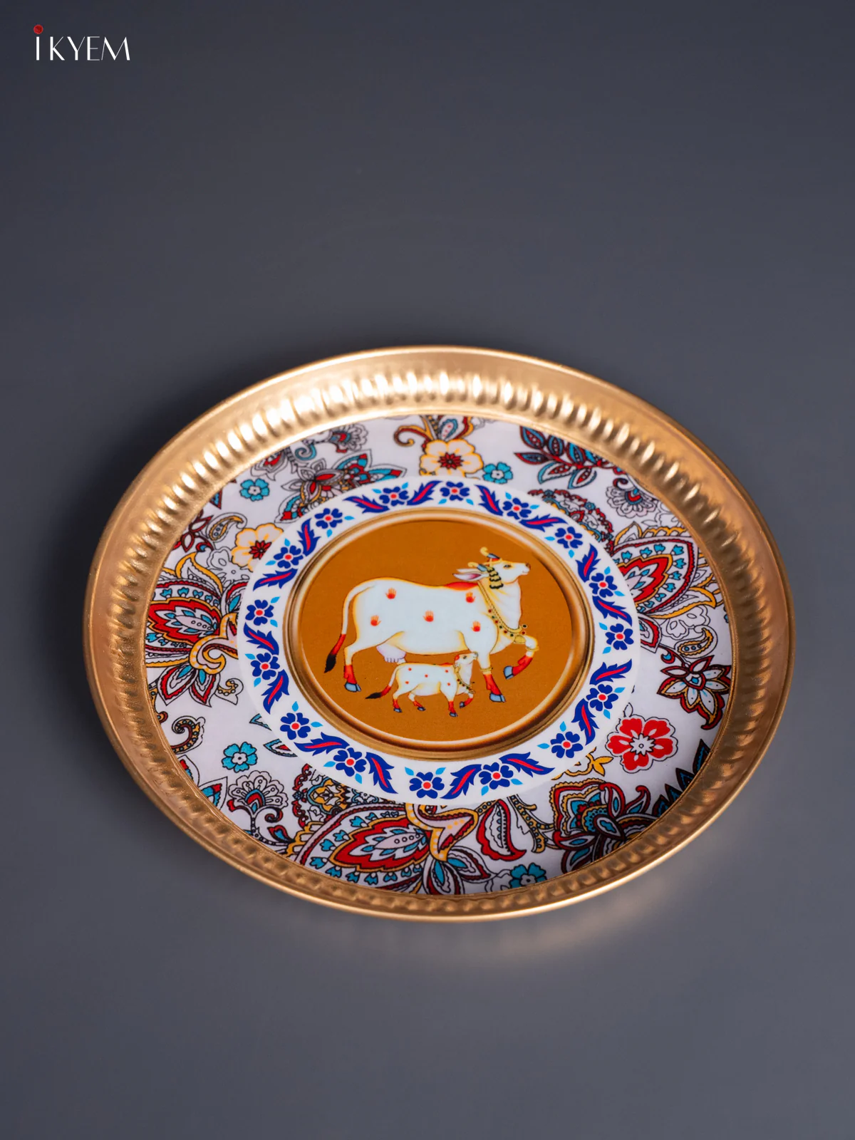 Cow & Calf with Floral Digital Printed Metal Plate - White - KJ21129 - Image 2