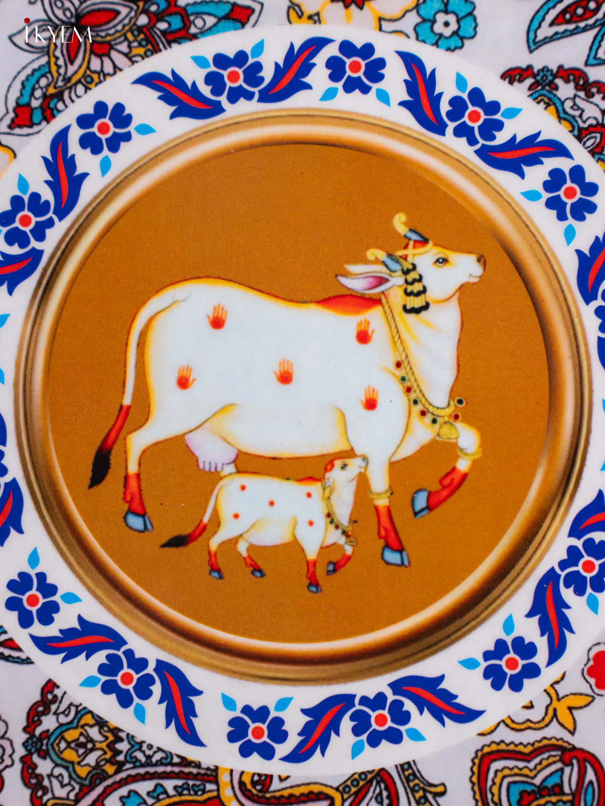Cow & Calf with Floral Digital Printed Metal Plate - White - KJ21129 - Image 3