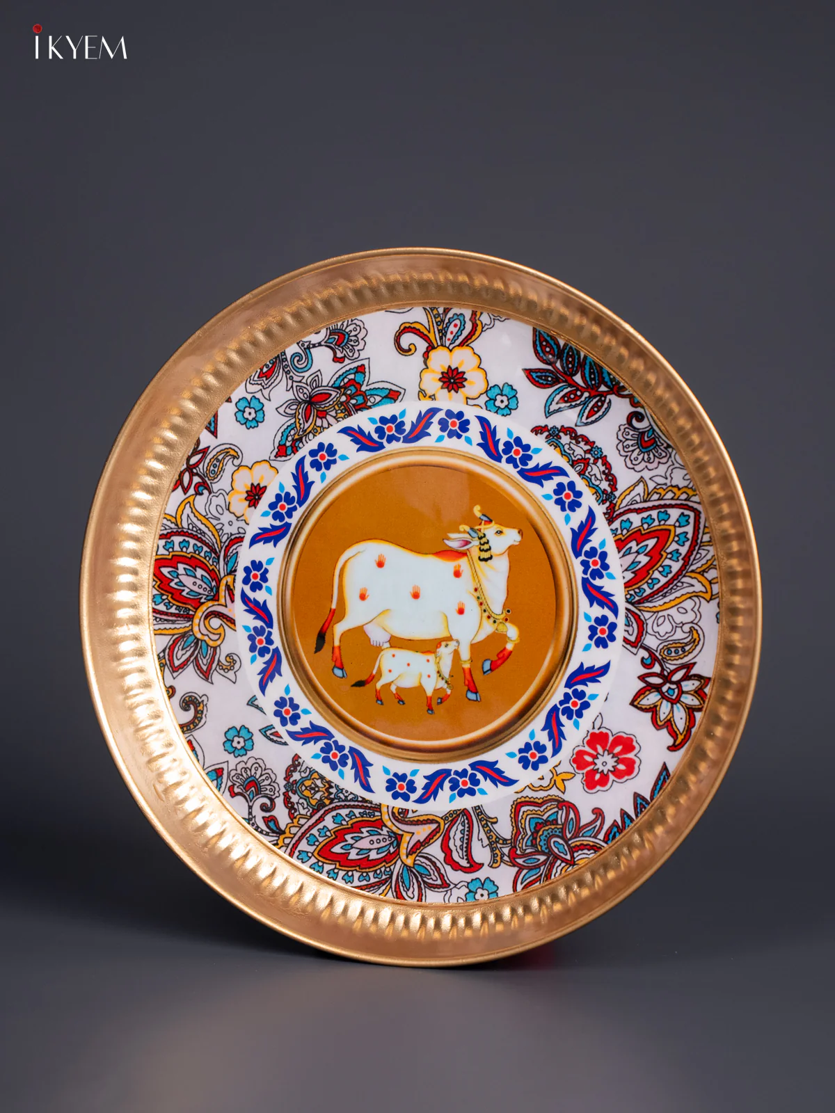 Cow & Calf with Floral Digital Printed Metal Plate - White - KJ21129 - Image 4