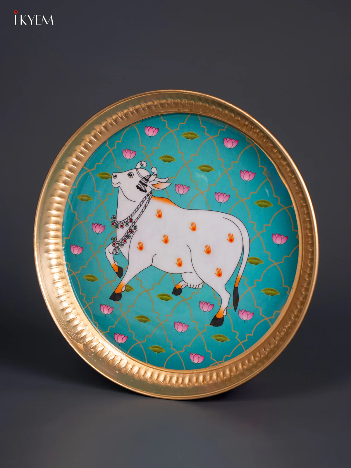 Cow & Lotus Digital Printed Metal Plate - Teal - KJ21131 - Image 4