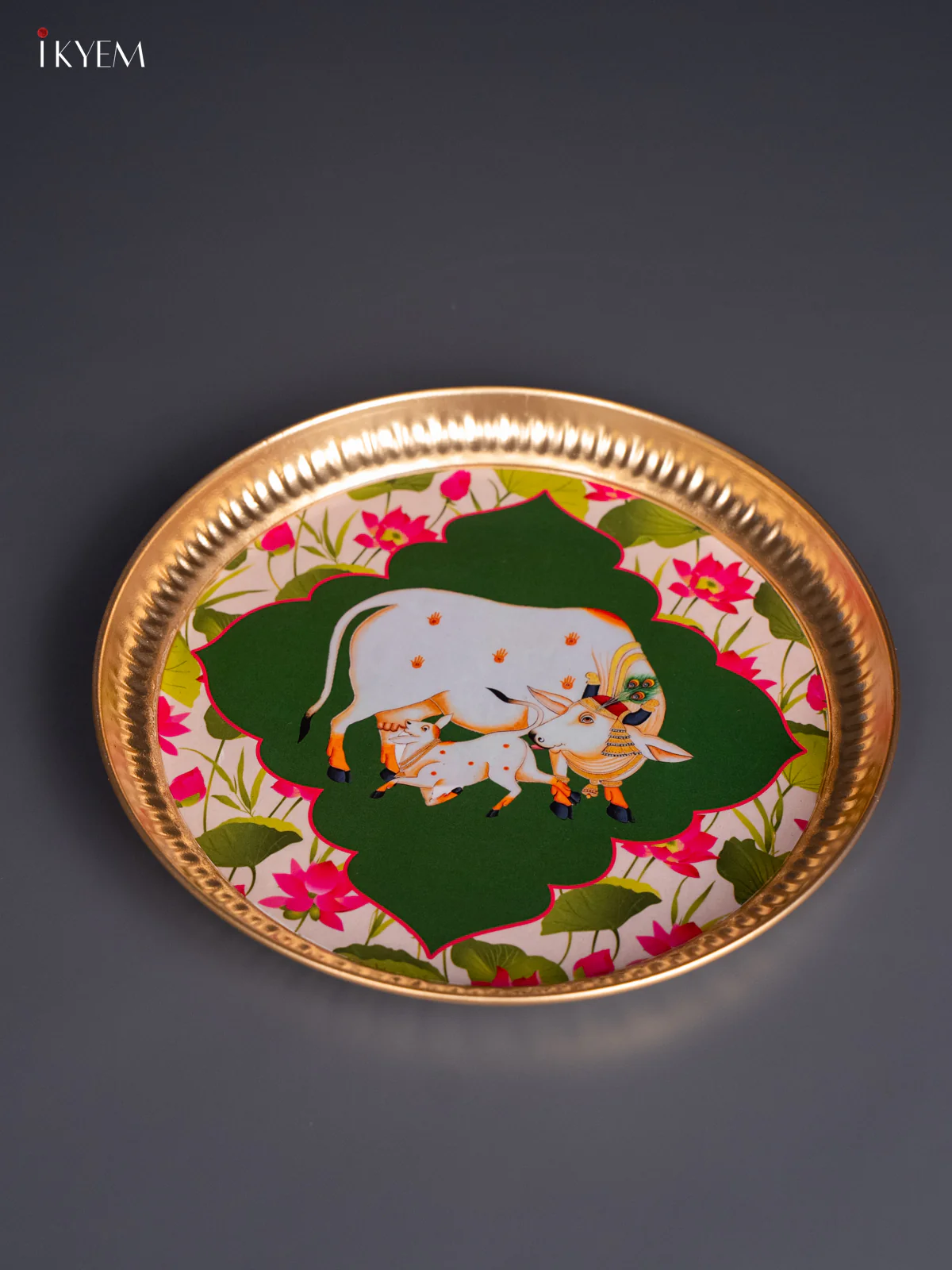 Cow & Calf with Lotus Digital Printed Metal Plate - Green - KJ21132 - Image 2