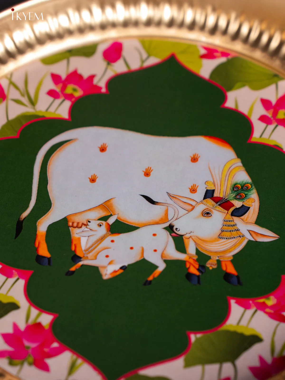 Cow & Calf with Lotus Digital Printed Metal Plate - Green - KJ21132 - Image 3