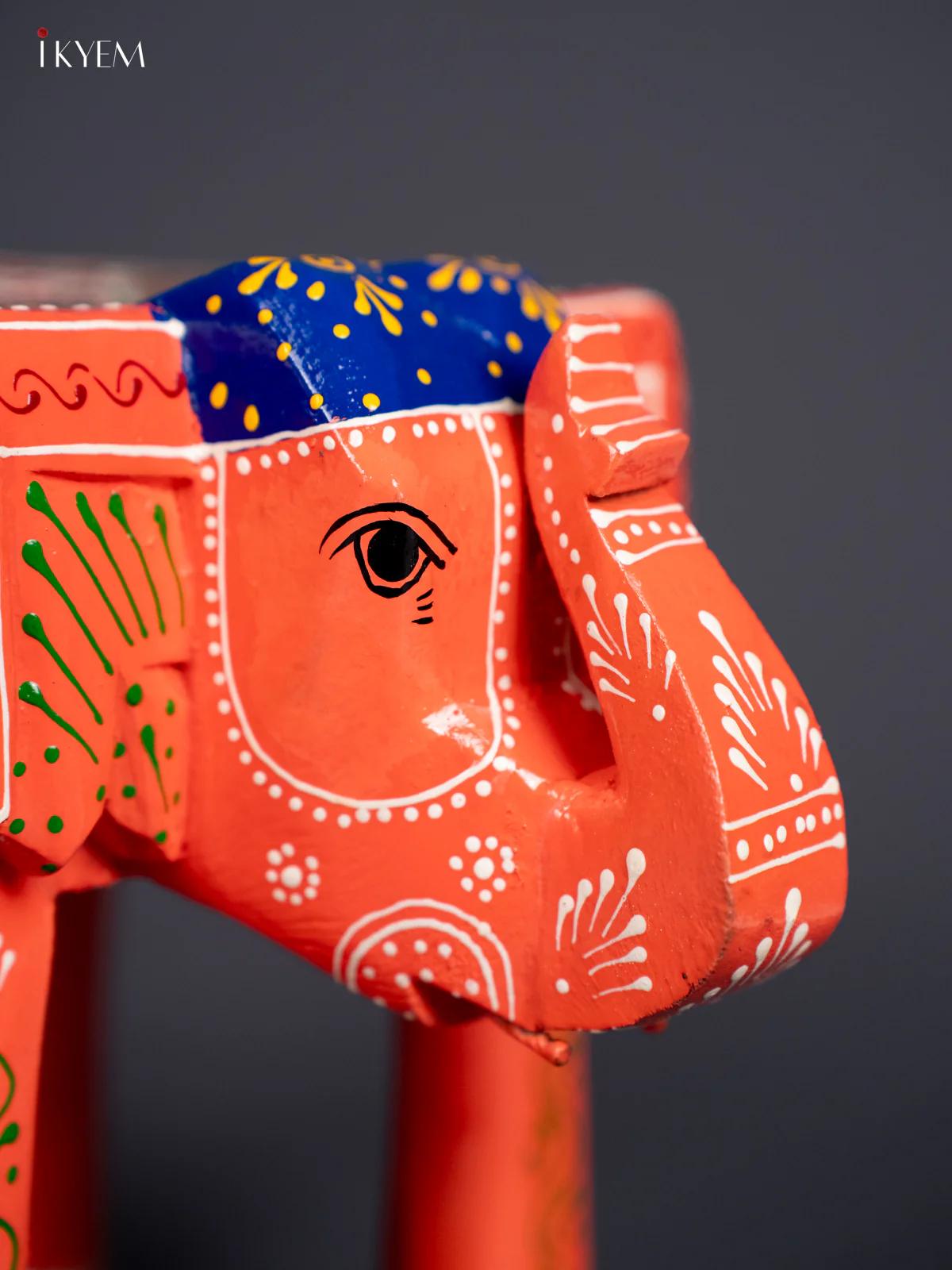 Hand-Painted Wooden Elephant Stool - Peach - 8 Inches - KJ21133 - Image 2