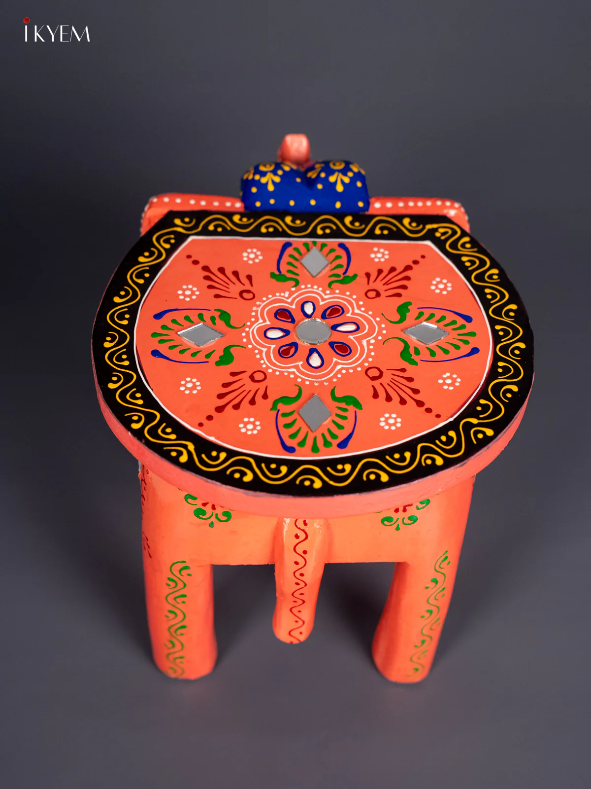 Hand-Painted Wooden Elephant Stool - Peach - 8 Inches - KJ21133 - Image 5