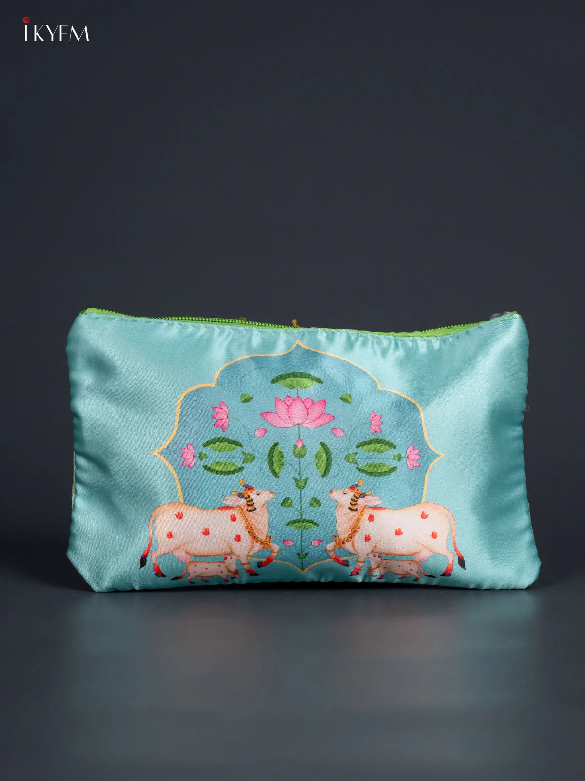 Dual Pichwai Cow & Calf Purse - Light Green - KJ25115