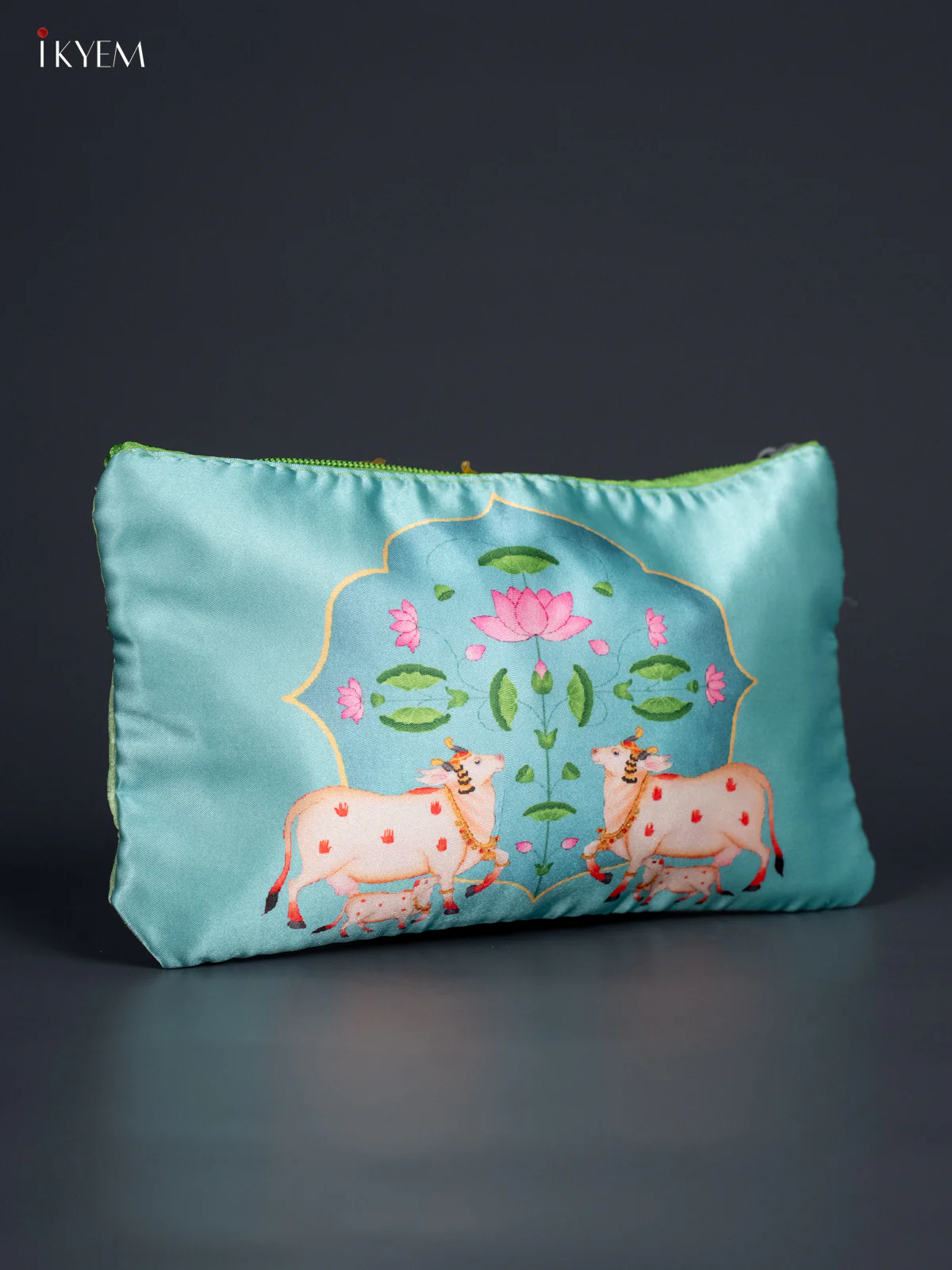 Dual Pichwai Cow & Calf Purse - Light Green - KJ25115 - Image 2