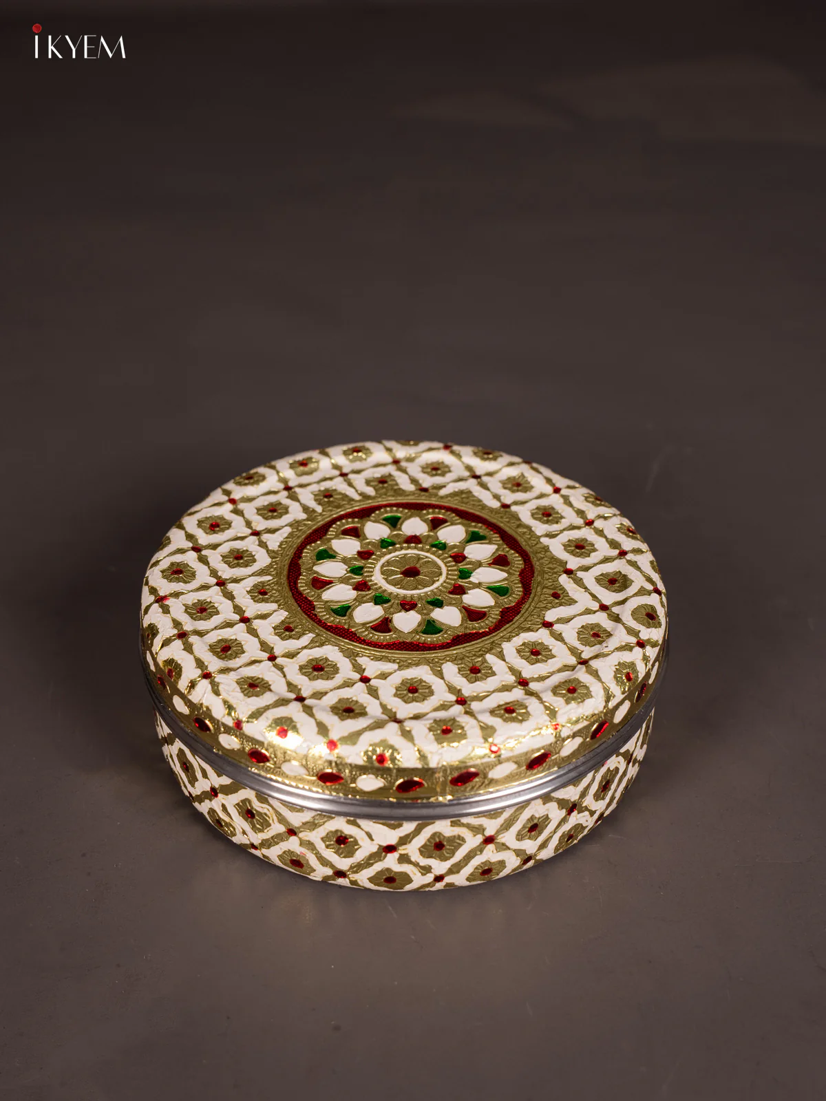 White Meenakari Design Steel Box - 8 Inch - KJ27112