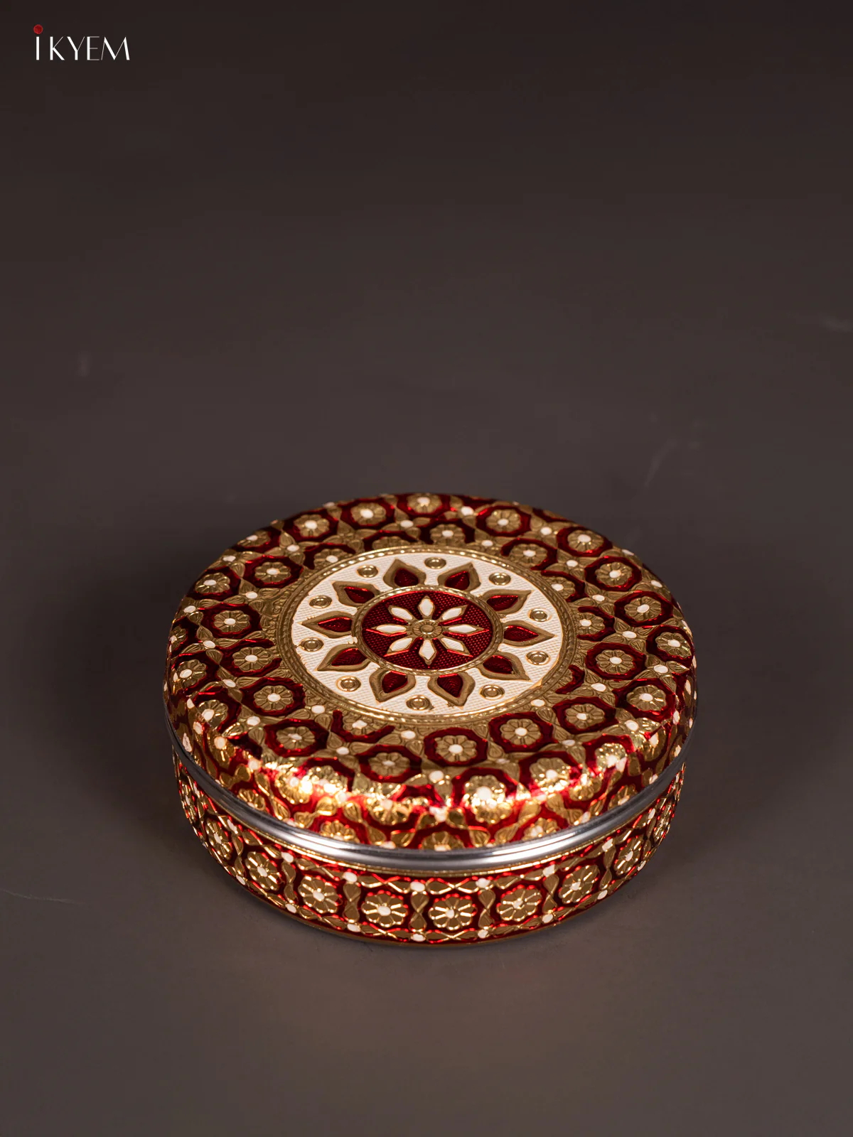 Red Meenakari Design steel box - 7 Inch - KJ27116