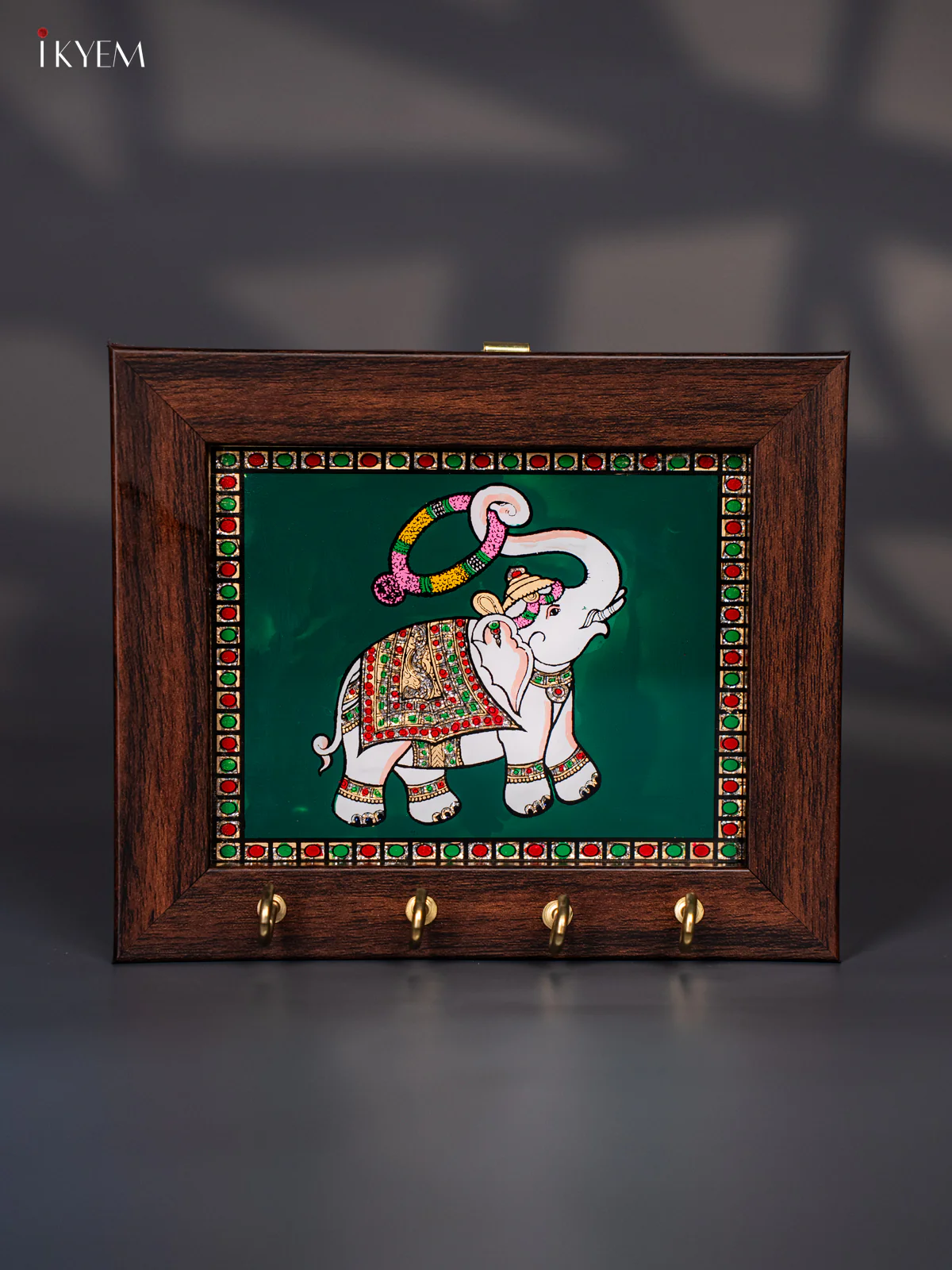 Green Reverse Glass Painted Keyhanger - Elephant - (5x6) Inches - KJ27132