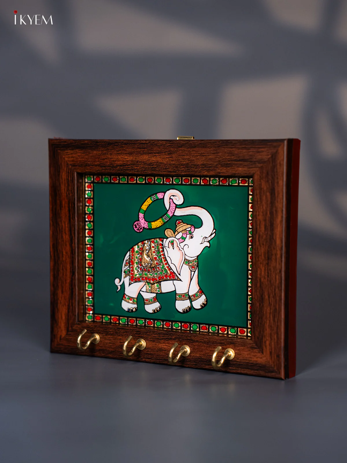 Green Reverse Glass Painted Keyhanger - Elephant - (5x6) Inches - KJ27132 - Image 2
