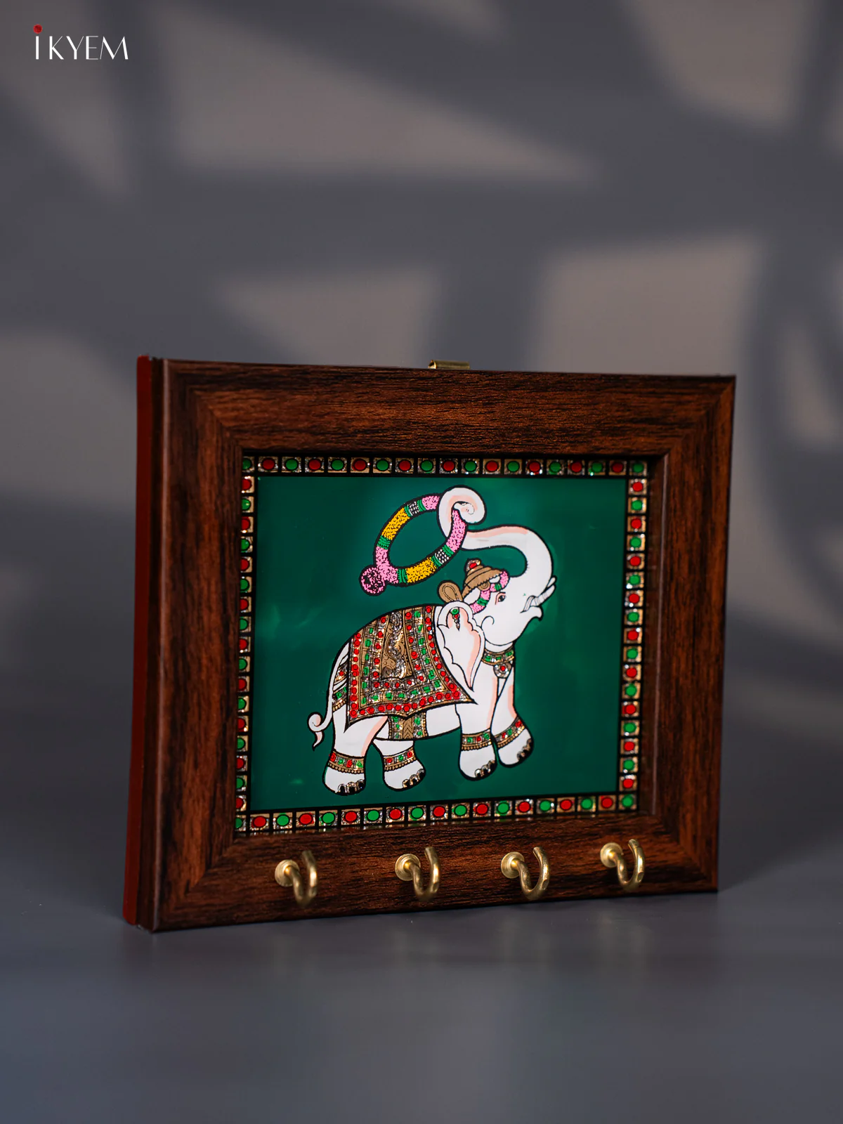 Green Reverse Glass Painted Keyhanger - Elephant - (5x6) Inches - KJ27132 - Image 4