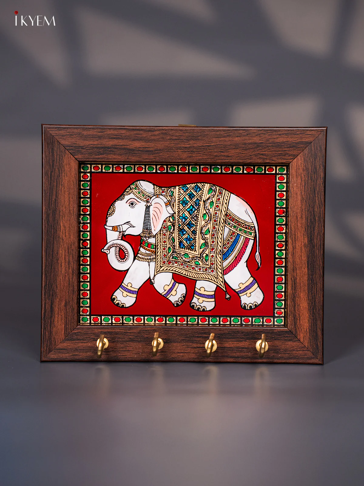 Maroon Reverse Glass Painted Keyhanger  Elephant - (5x6) Inches - KJ27133