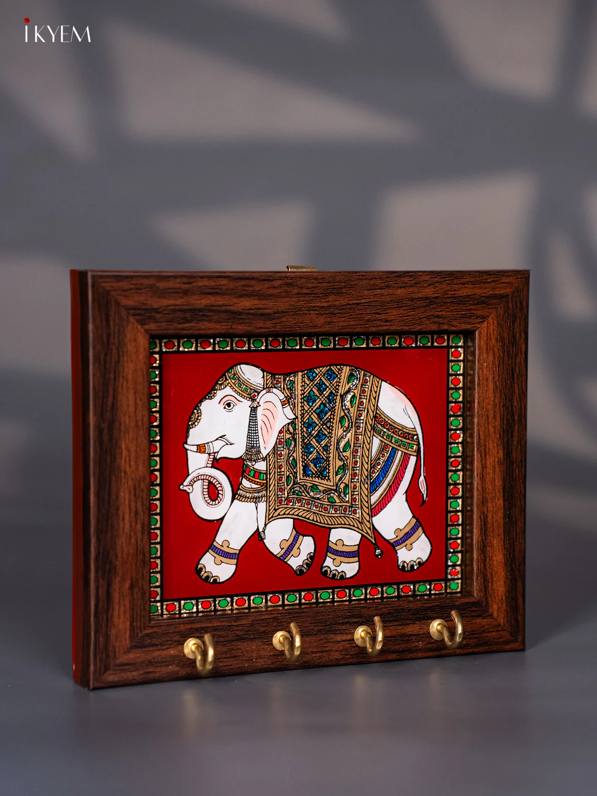 Maroon Reverse Glass Painted Keyhanger  Elephant - (5x6) Inches - KJ27133 - Image 2