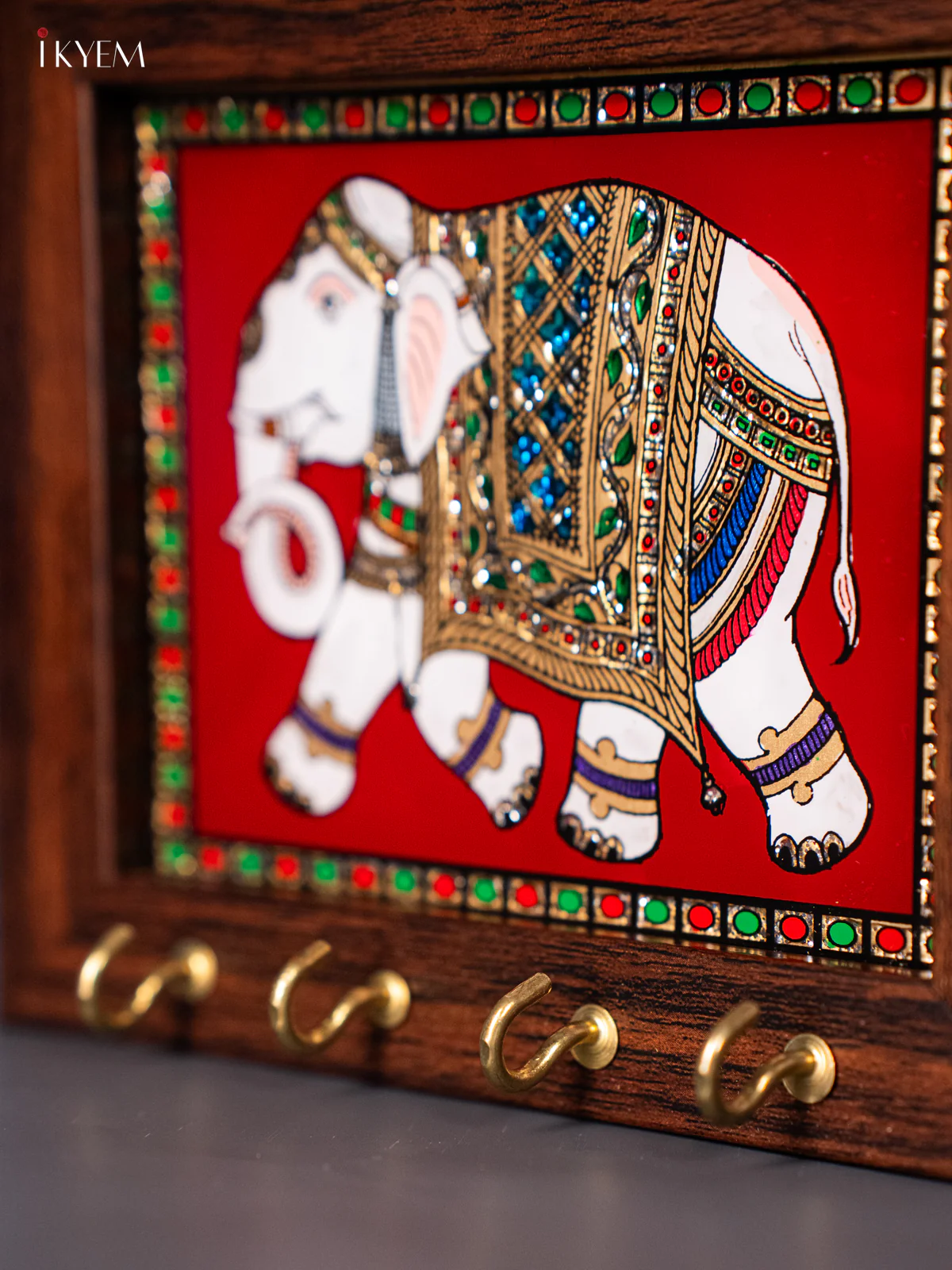 Maroon Reverse Glass Painted Keyhanger  Elephant - (5x6) Inches - KJ27133 - Image 3