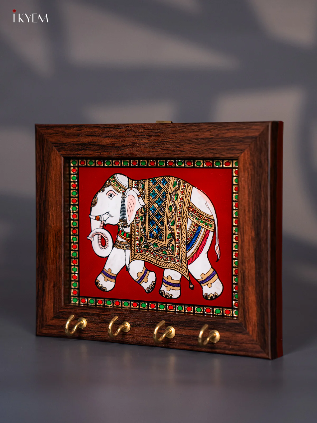 Maroon Reverse Glass Painted Keyhanger  Elephant - (5x6) Inches - KJ27133 - Image 4