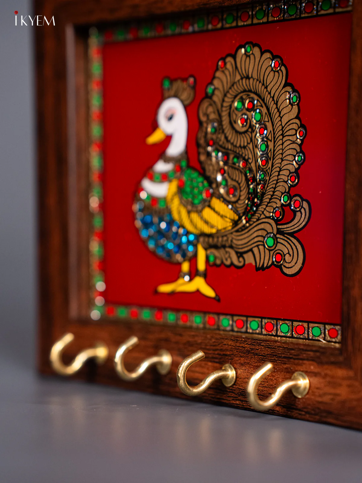 Annapakshi Reverse Glass Painted Keyhanger - Maroon - (5x6) Inches - KJ27135 - Image 3