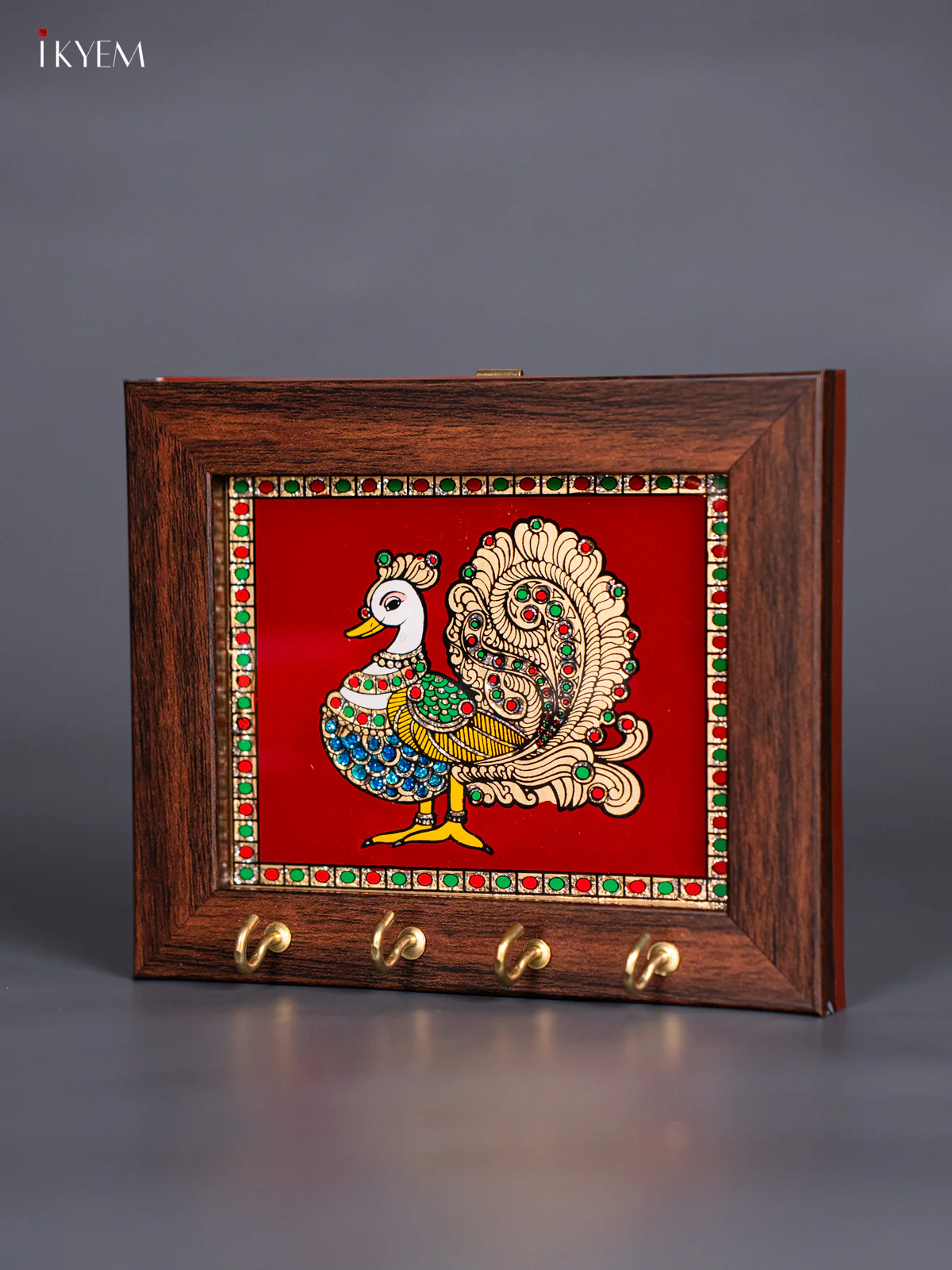 Annapakshi Reverse Glass Painted Keyhanger - Maroon - (5x6) Inches - KJ27135 - Image 4