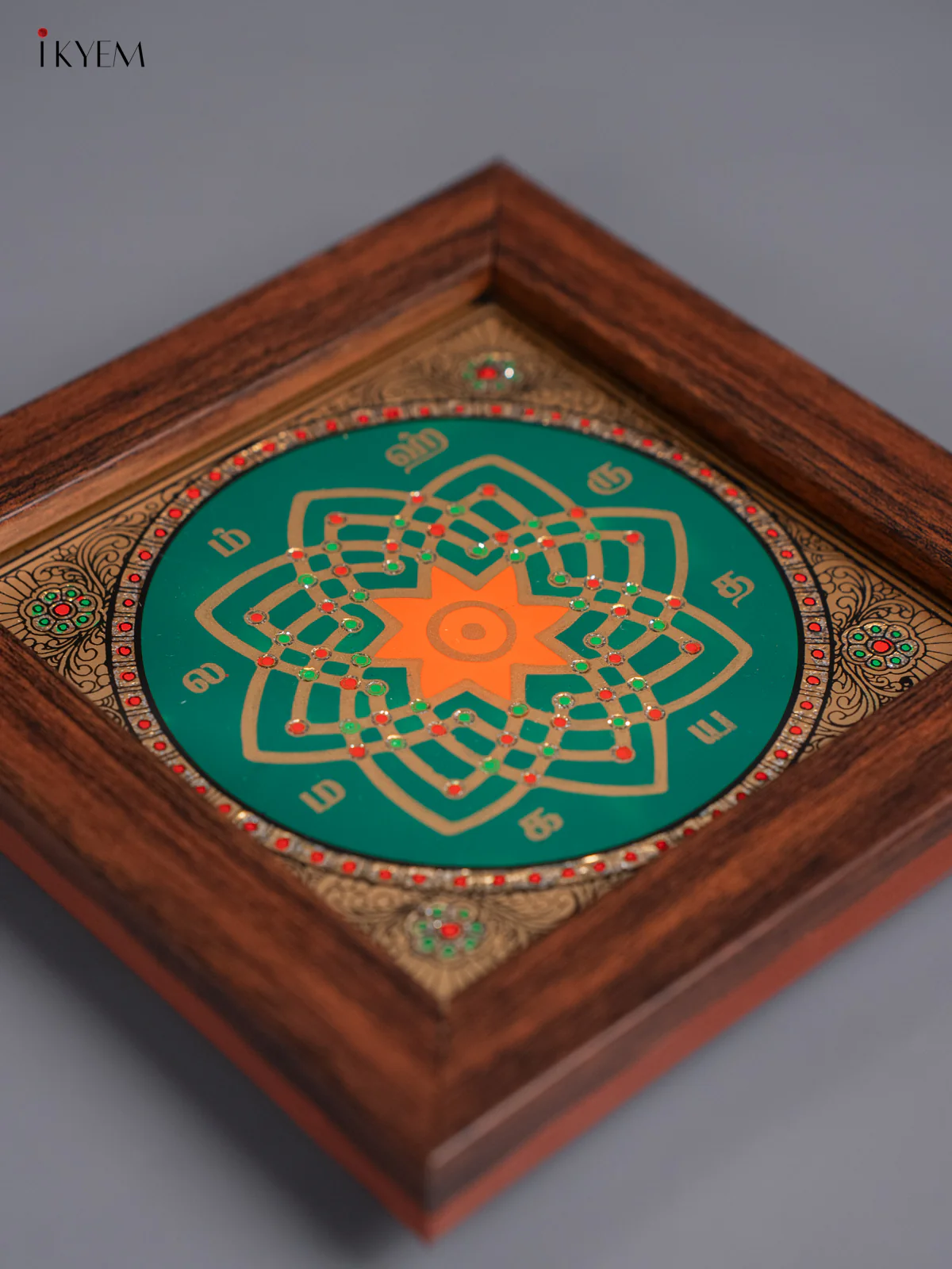 Reverse Glass Painted Manai - Hridaya Kamalam - Green - (6x6) Inches - KJ27137 - Image 3