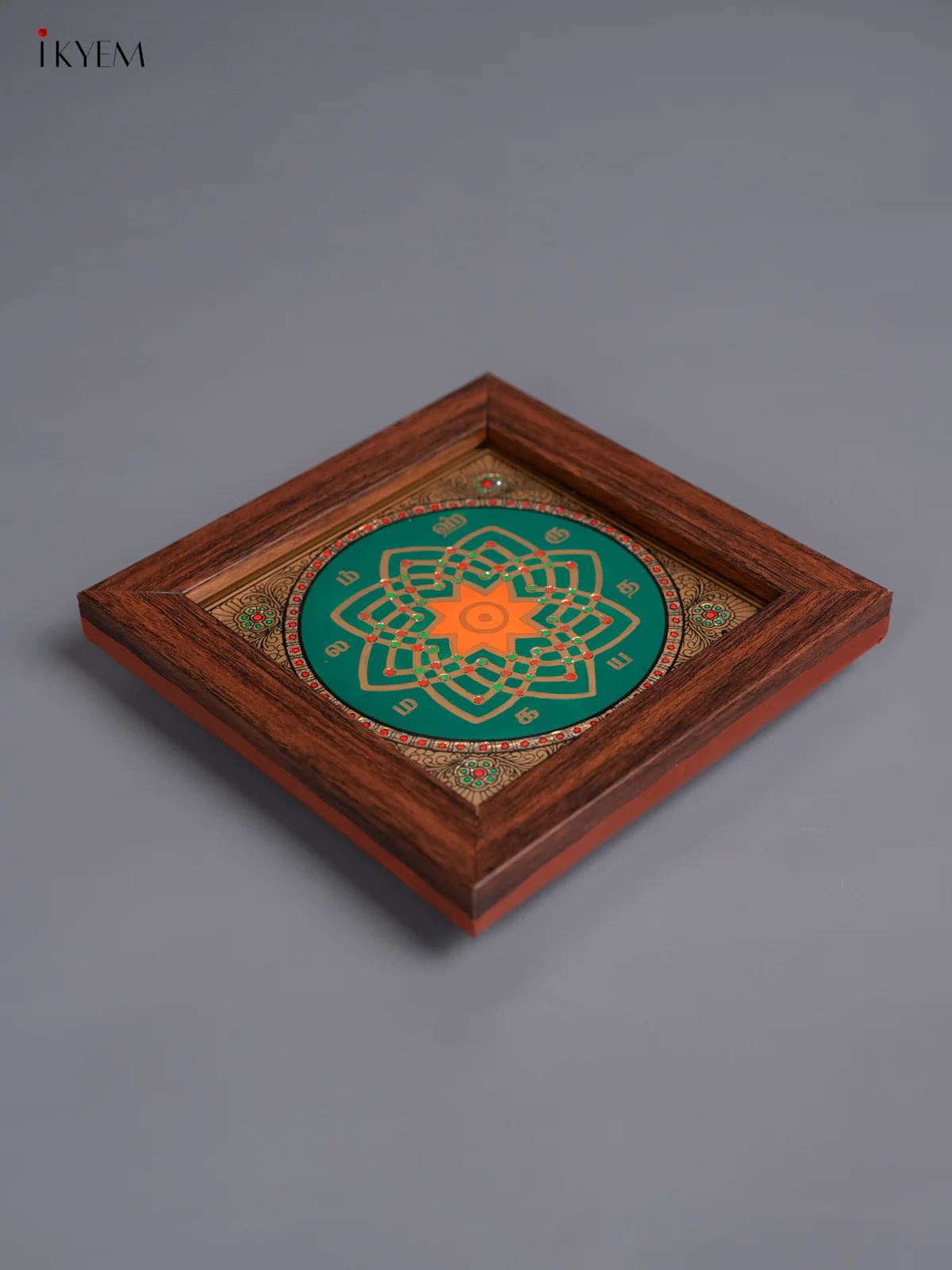 Reverse Glass Painted Manai - Hridaya Kamalam - Green - (6x6) Inches - KJ27137 - Image 4