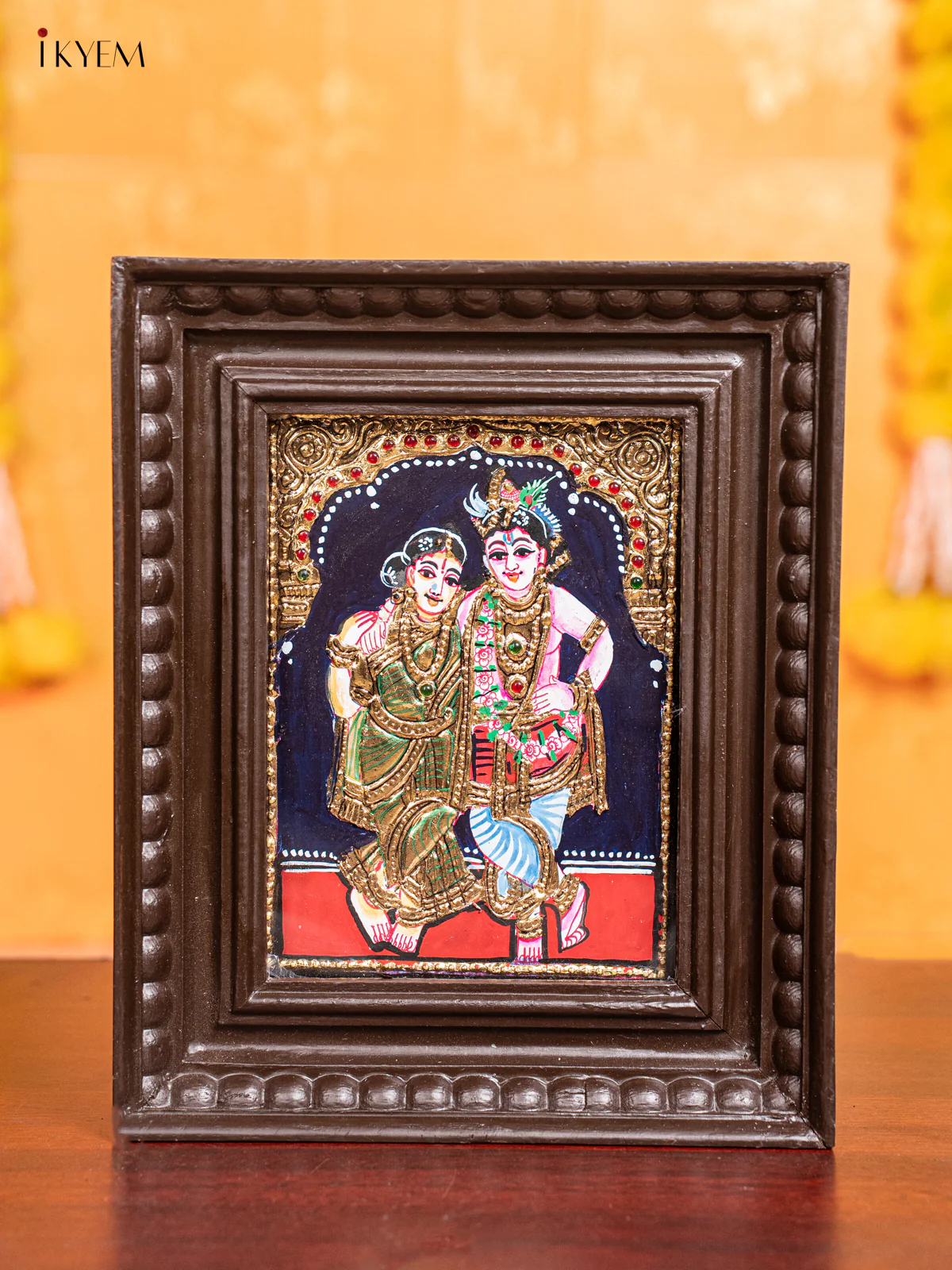 Krishna Rukmani Tanjore Painting  (11x9 Inch) - KJ28114