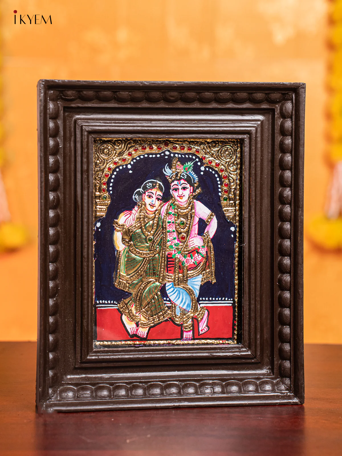 Krishna Rukmani Tanjore Painting  (11x9 Inch) - KJ28114 - Image 2