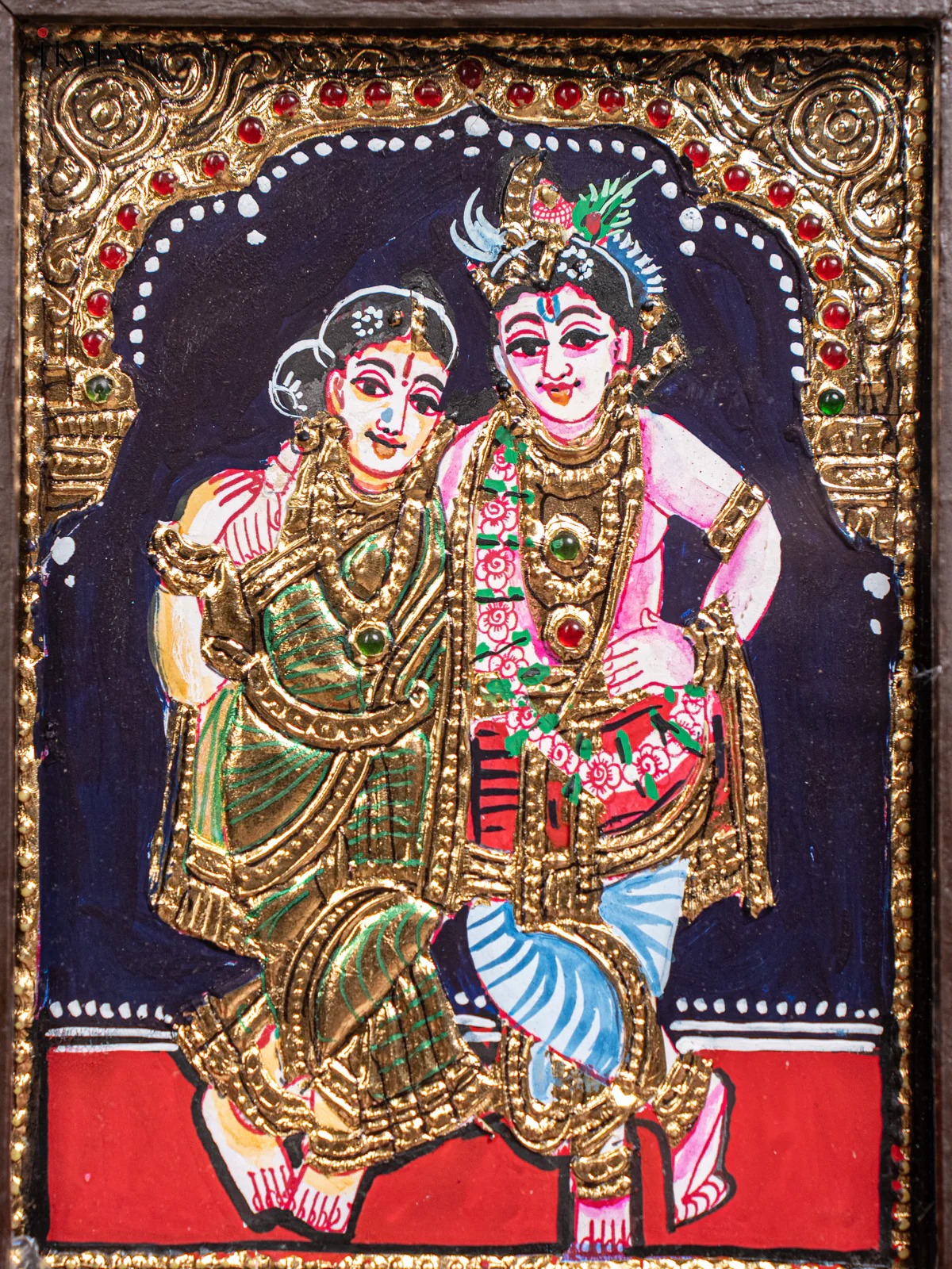 Krishna Rukmani Tanjore Painting  (11x9 Inch) - KJ28114 - Image 3