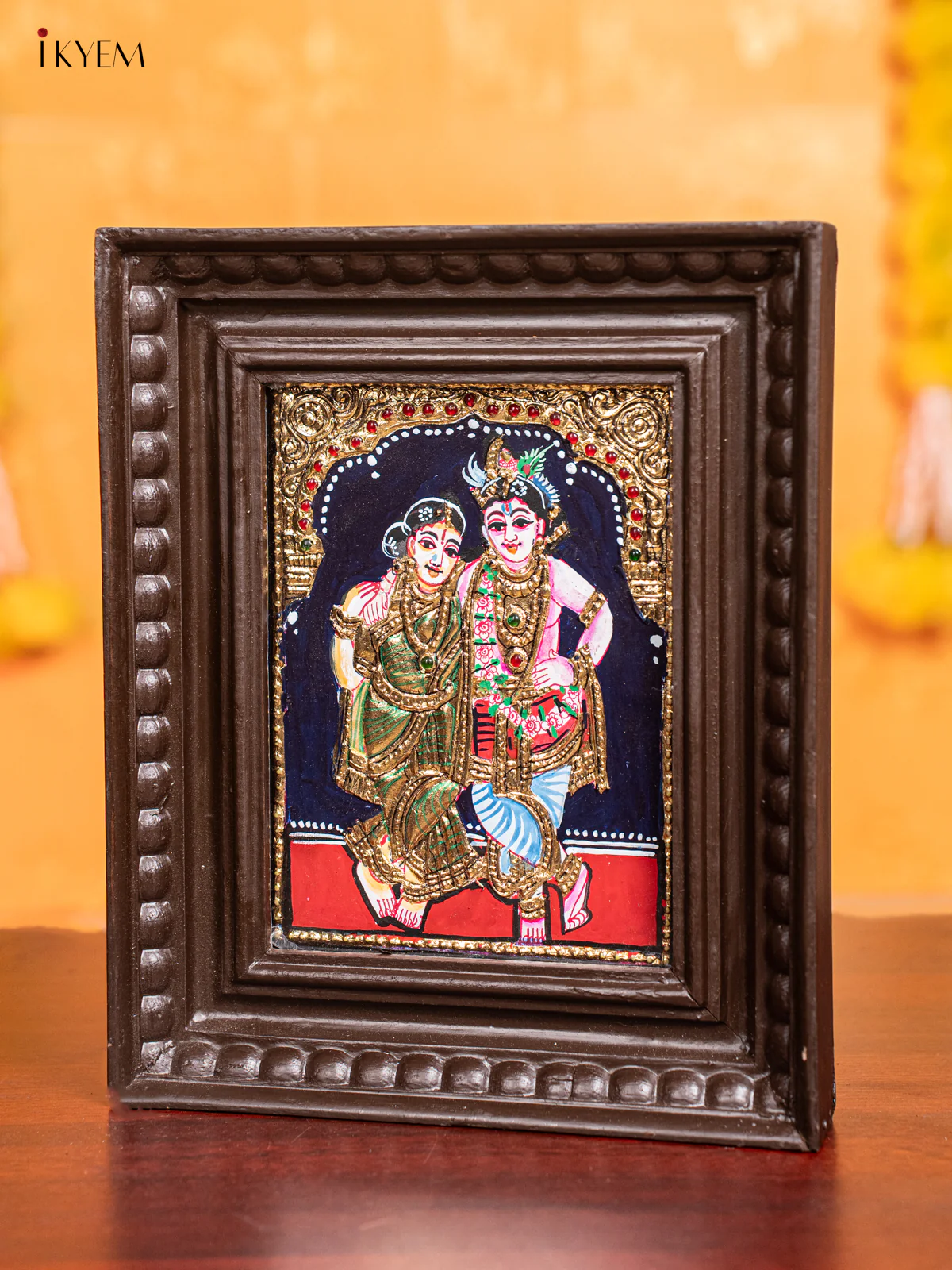 Krishna Rukmani Tanjore Painting  (11x9 Inch) - KJ28114 - Image 4