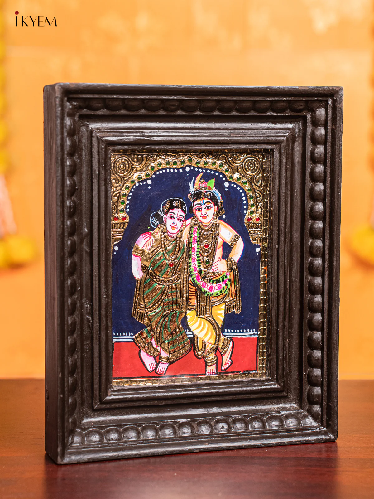 Divine Couple Krishna Rukmani Tanjore Painting - (11x9) Inch - KJ28116 - Image 2