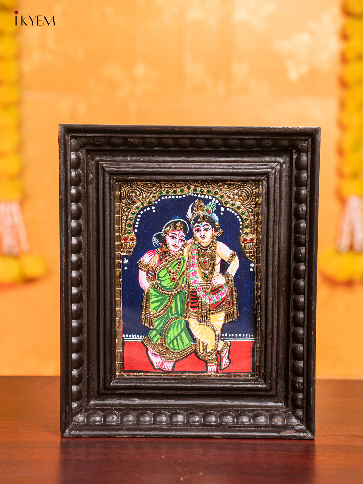 Divine Couple Krishna Rukmani Tanjore Painting - (11x9) Inch - KJ28117
