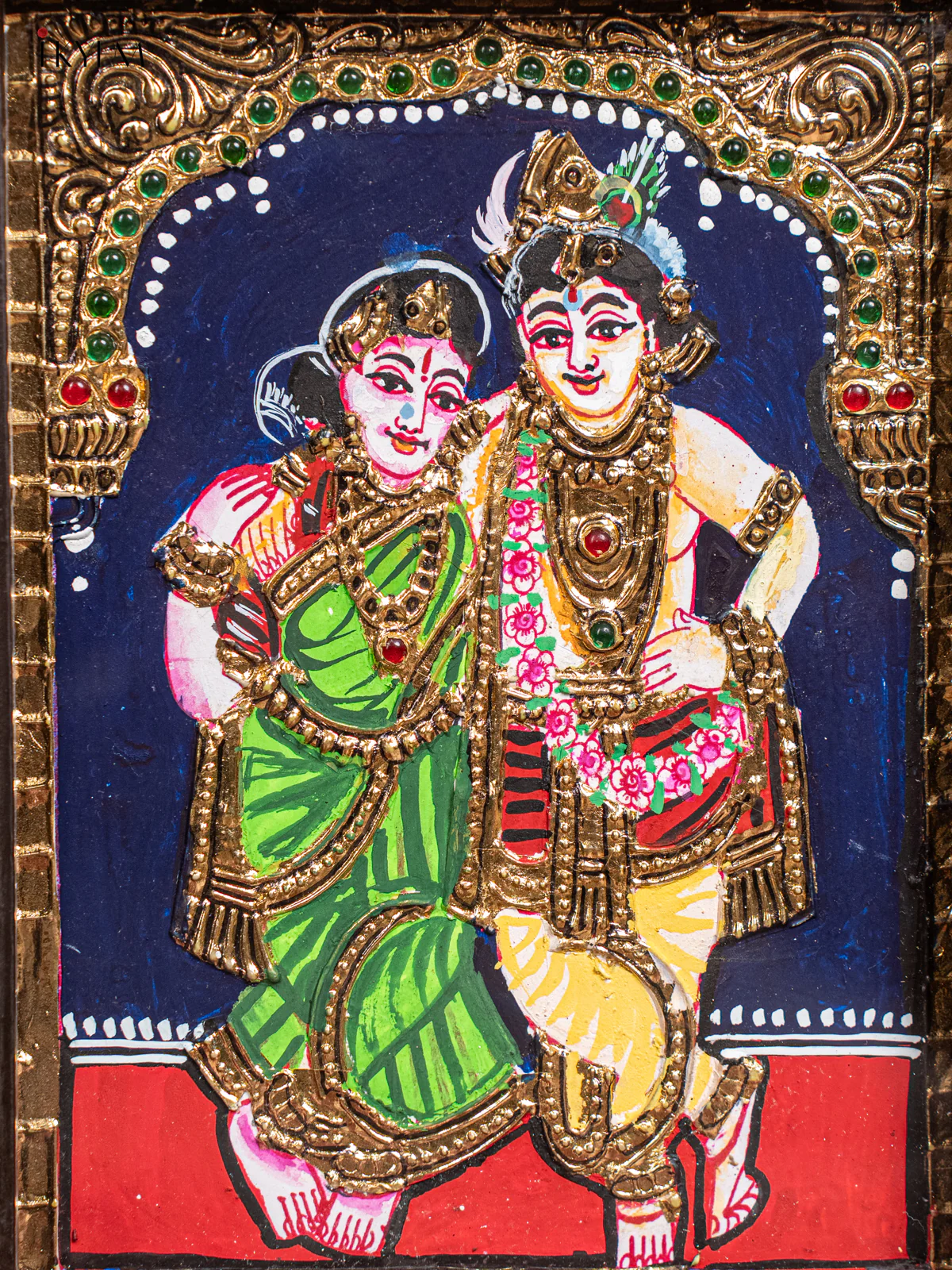 Divine Couple Krishna Rukmani Tanjore Painting - (11x9) Inch - KJ28117 - Image 3
