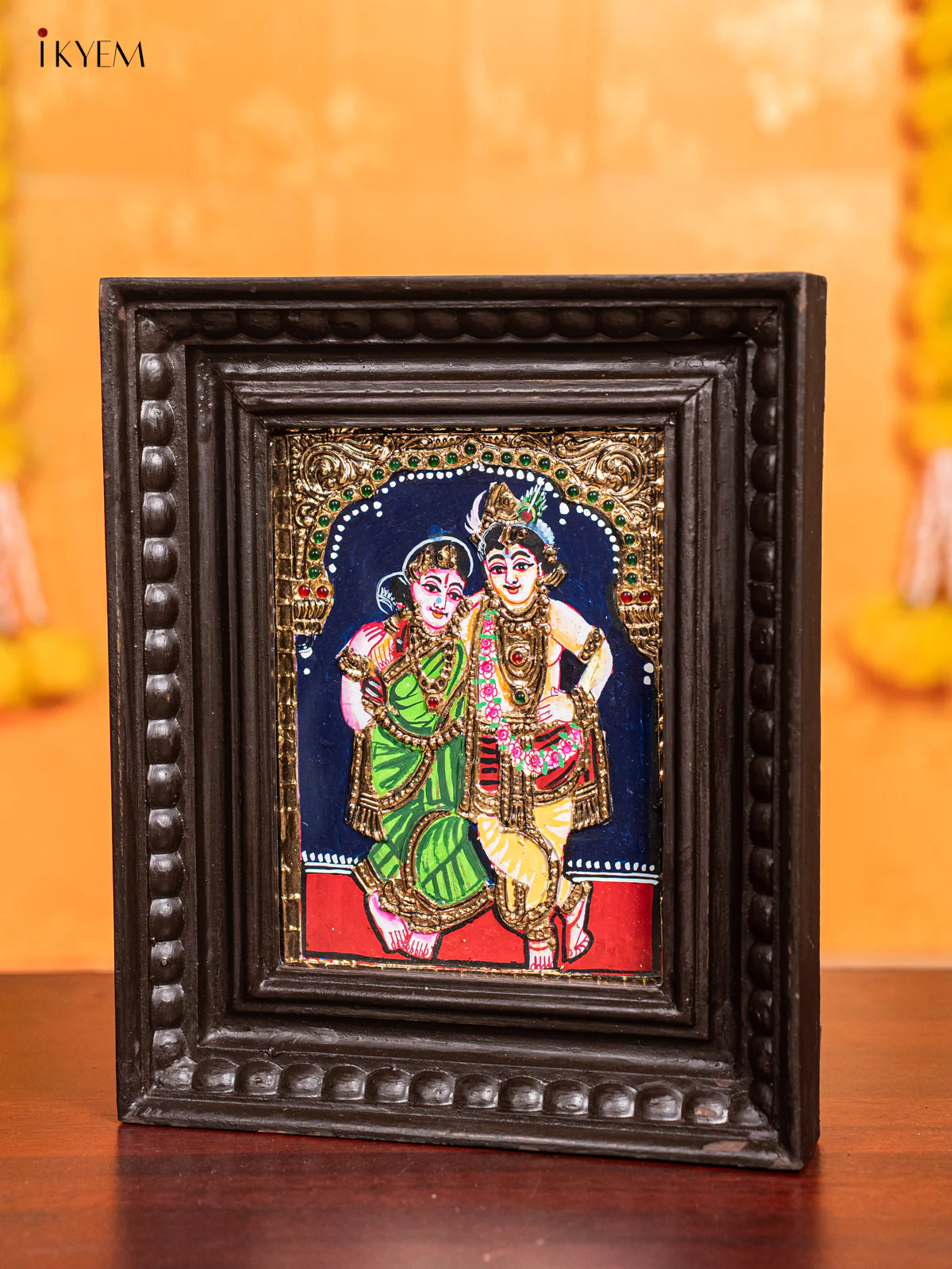 Divine Couple Krishna Rukmani Tanjore Painting - (11x9) Inch - KJ28117 - Image 4