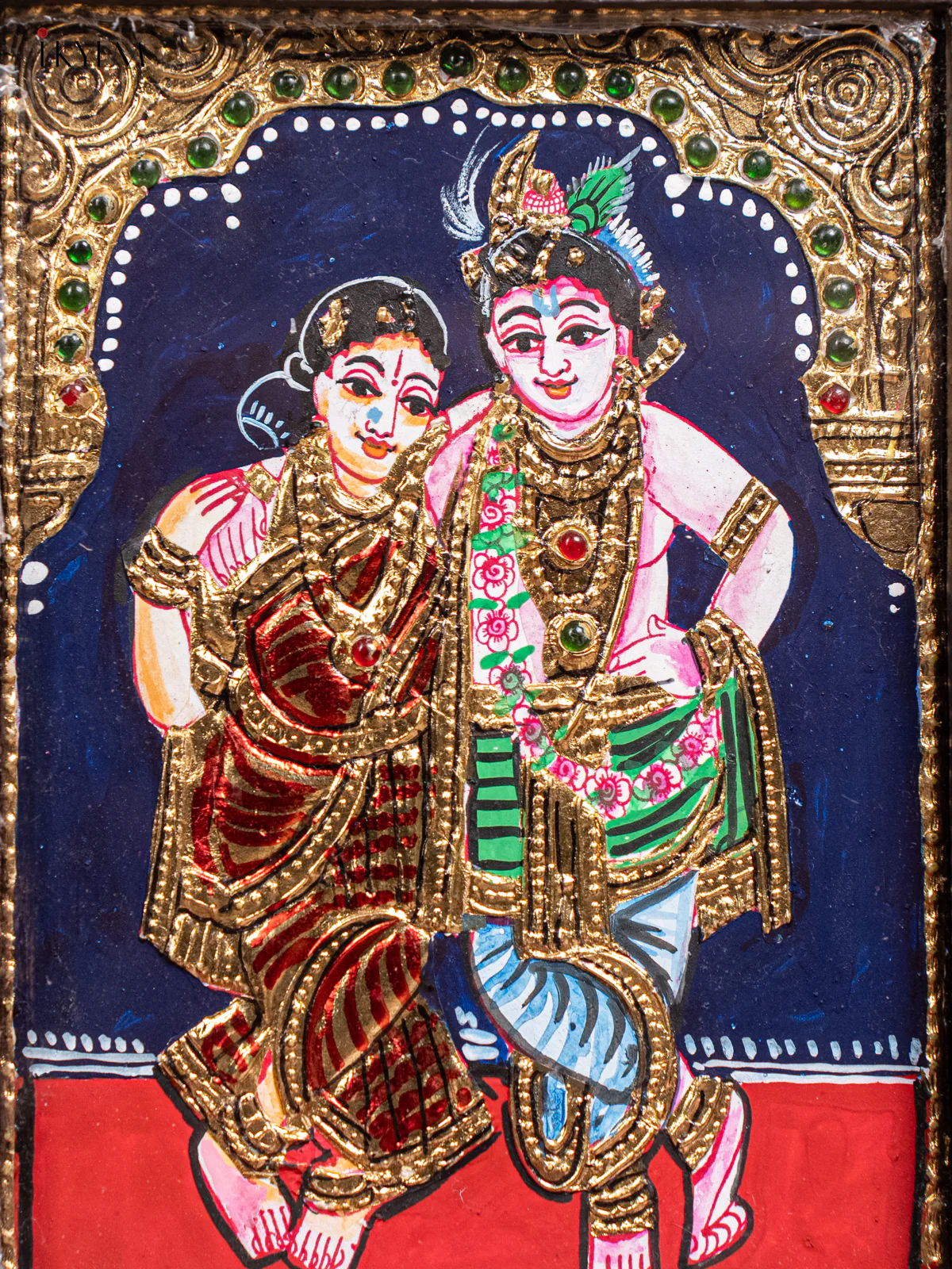 Krishna Rukmani Tanjore Painting (11x9 Inch) - KJ28118 - Image 3