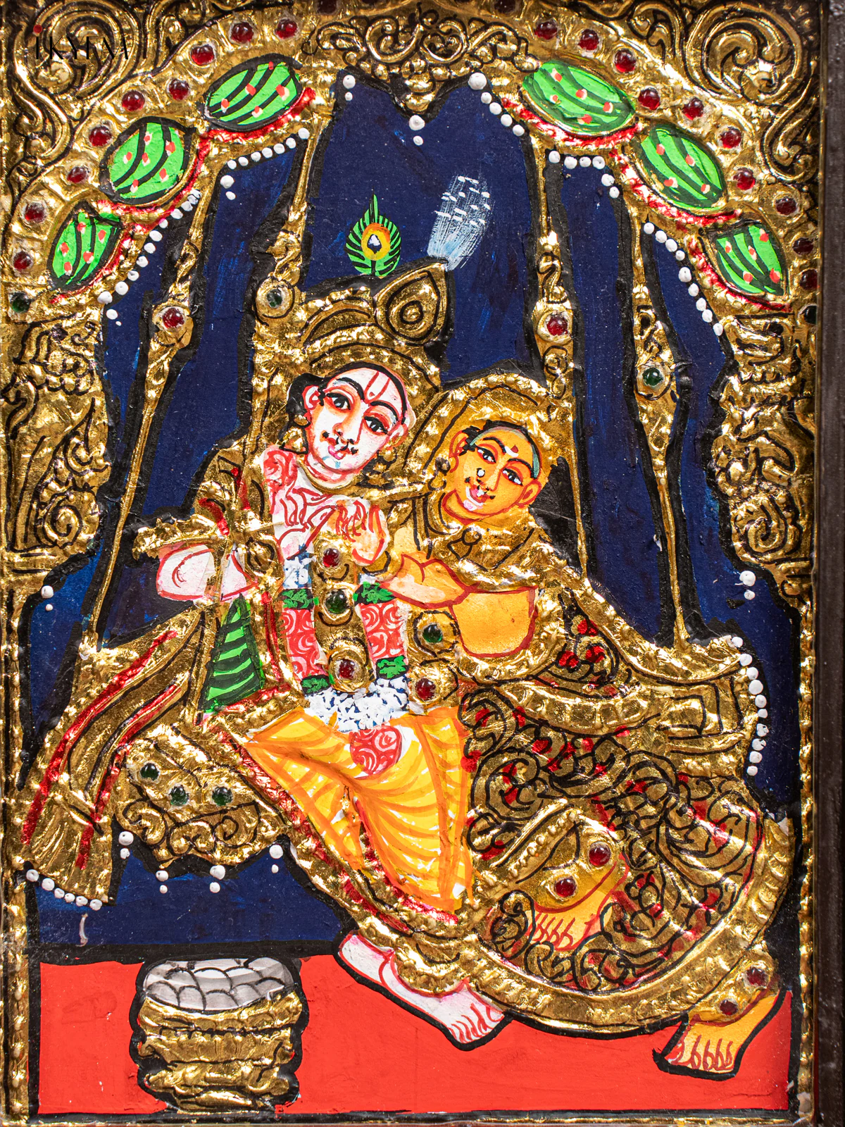 Radha Krishna Tanjore Painting  (11x9 Inch) - KJ28124 - Image 3