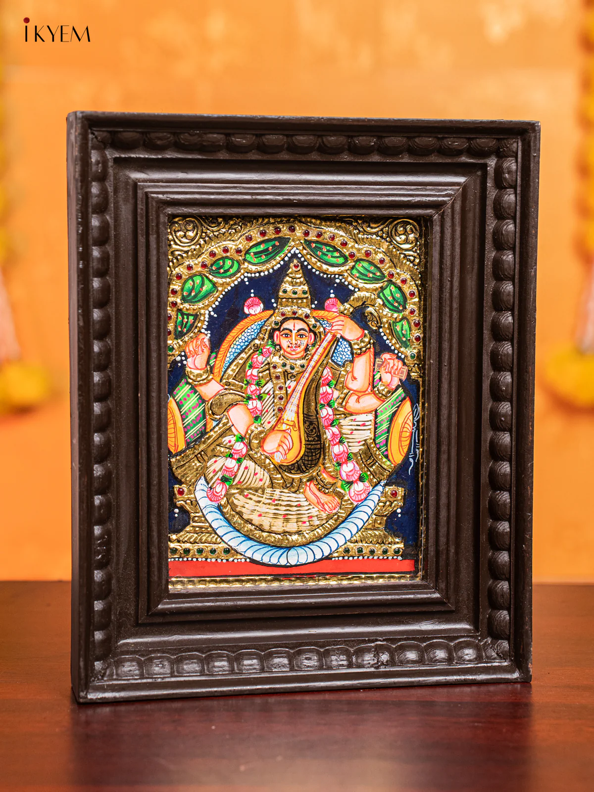 Goddess Saraswathi Tanjore Painting - (11x9) Inch - KJ28127 - Image 2