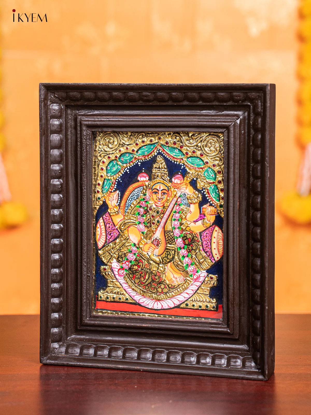 Saraswathi Tanjore Painting (11x9 Inch) - KJ28128 - Image 4
